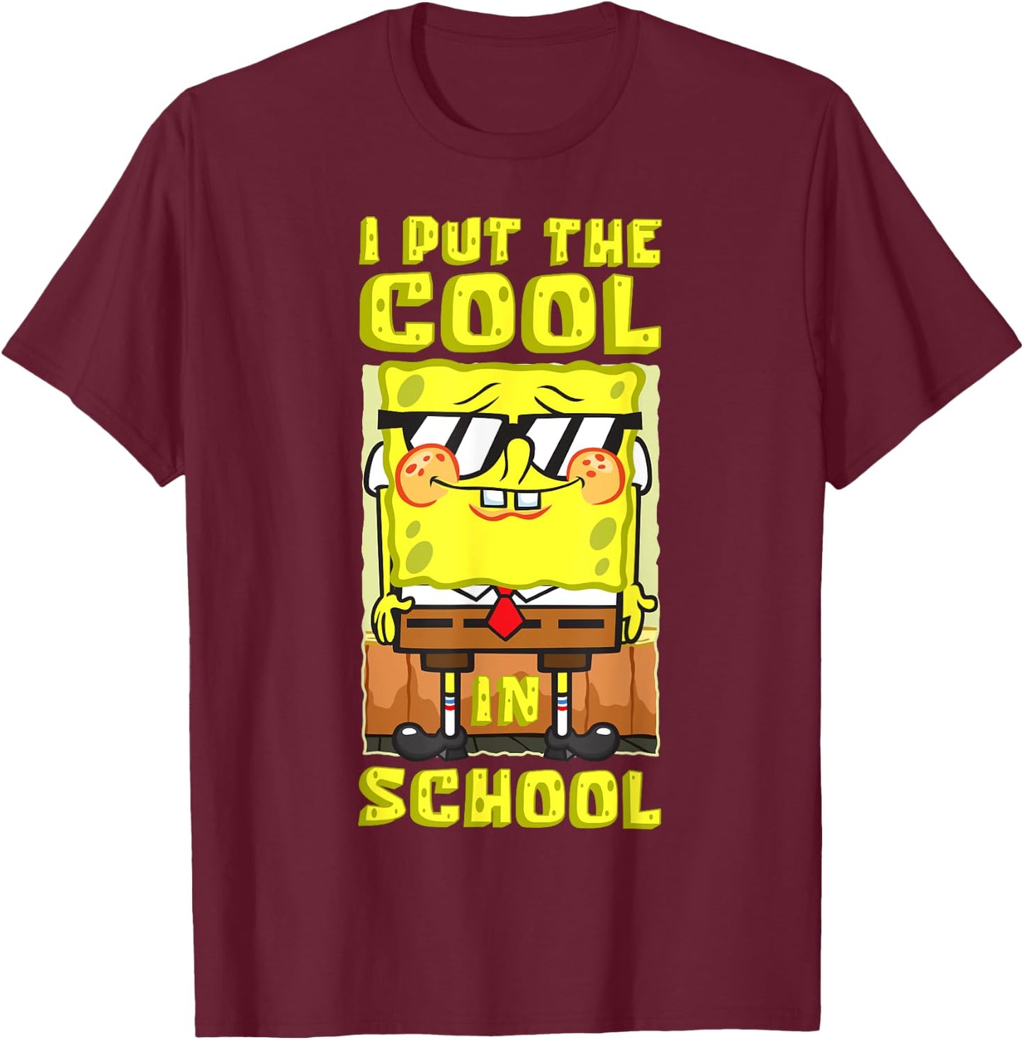 Mademark x SpongeBob SquarePants - SpongeBob Back To School I Put The Cool In School Boys Gift T-Shirt - T-Shirt | Maroon
