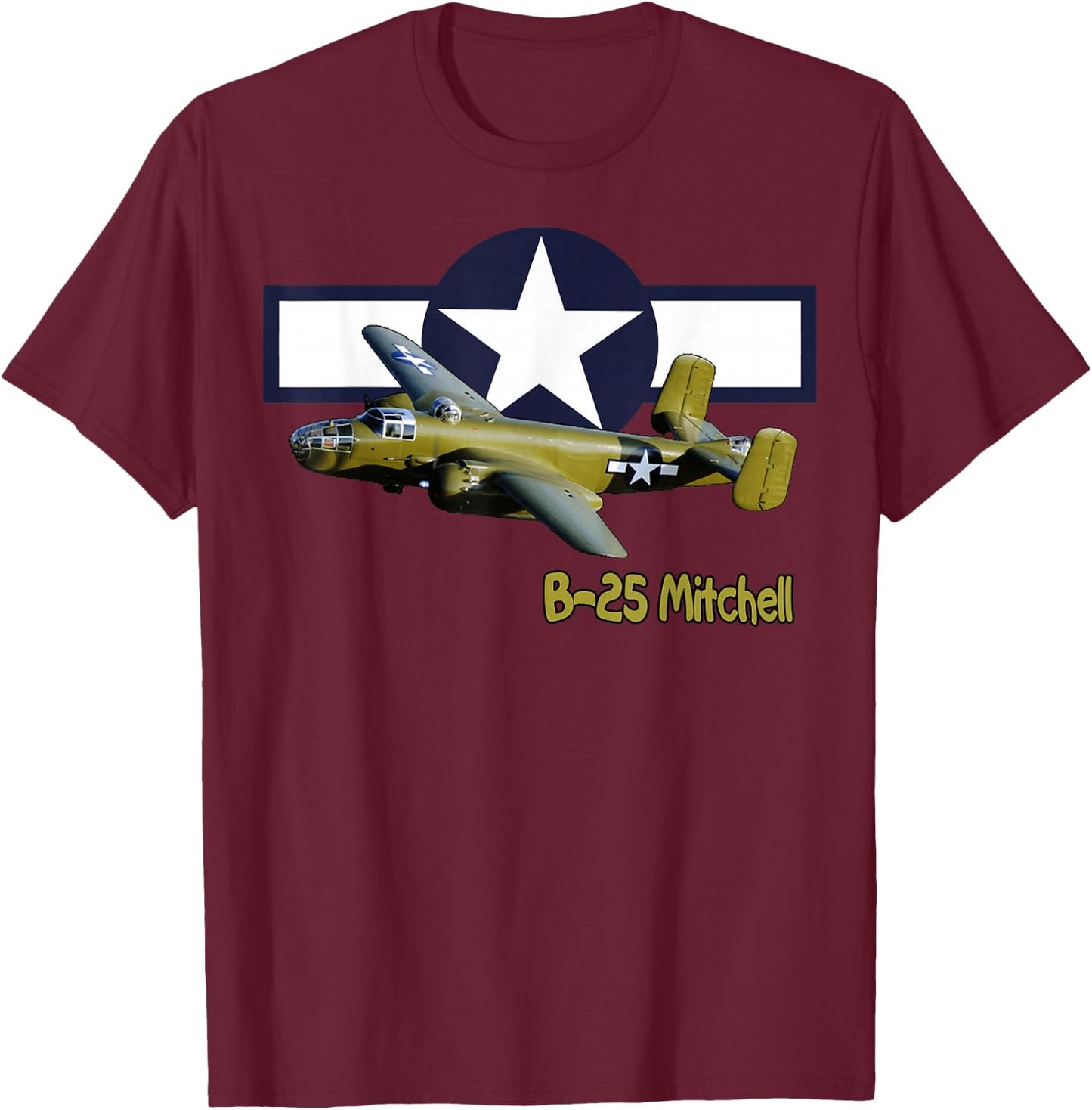 WW2 American B25J Mitchell Bomber Warplane Wings Wargamers T-Shirt - T-Shirt | Maroon