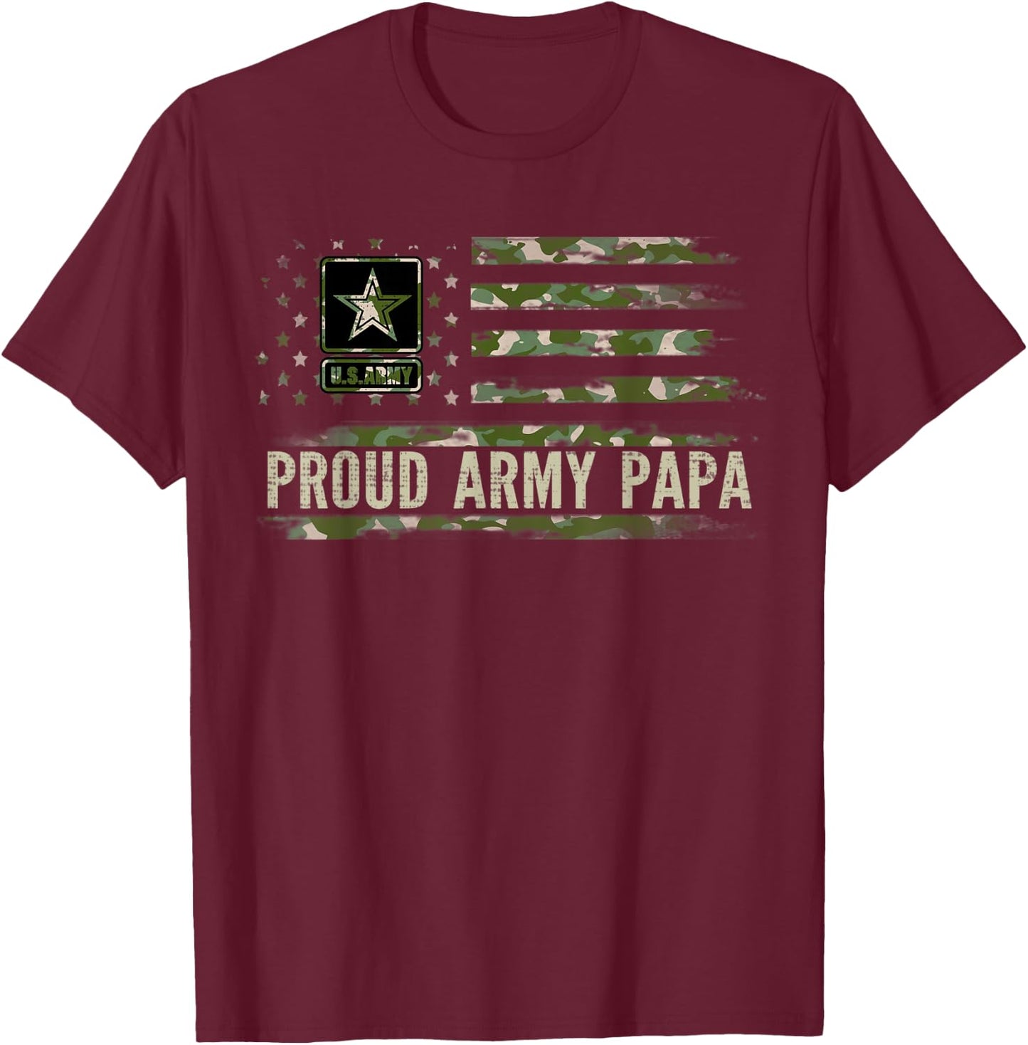 Vintage Proud Army Papa Camo American Flag Veteran Gift T-Shirt - T-Shirt | Maroon