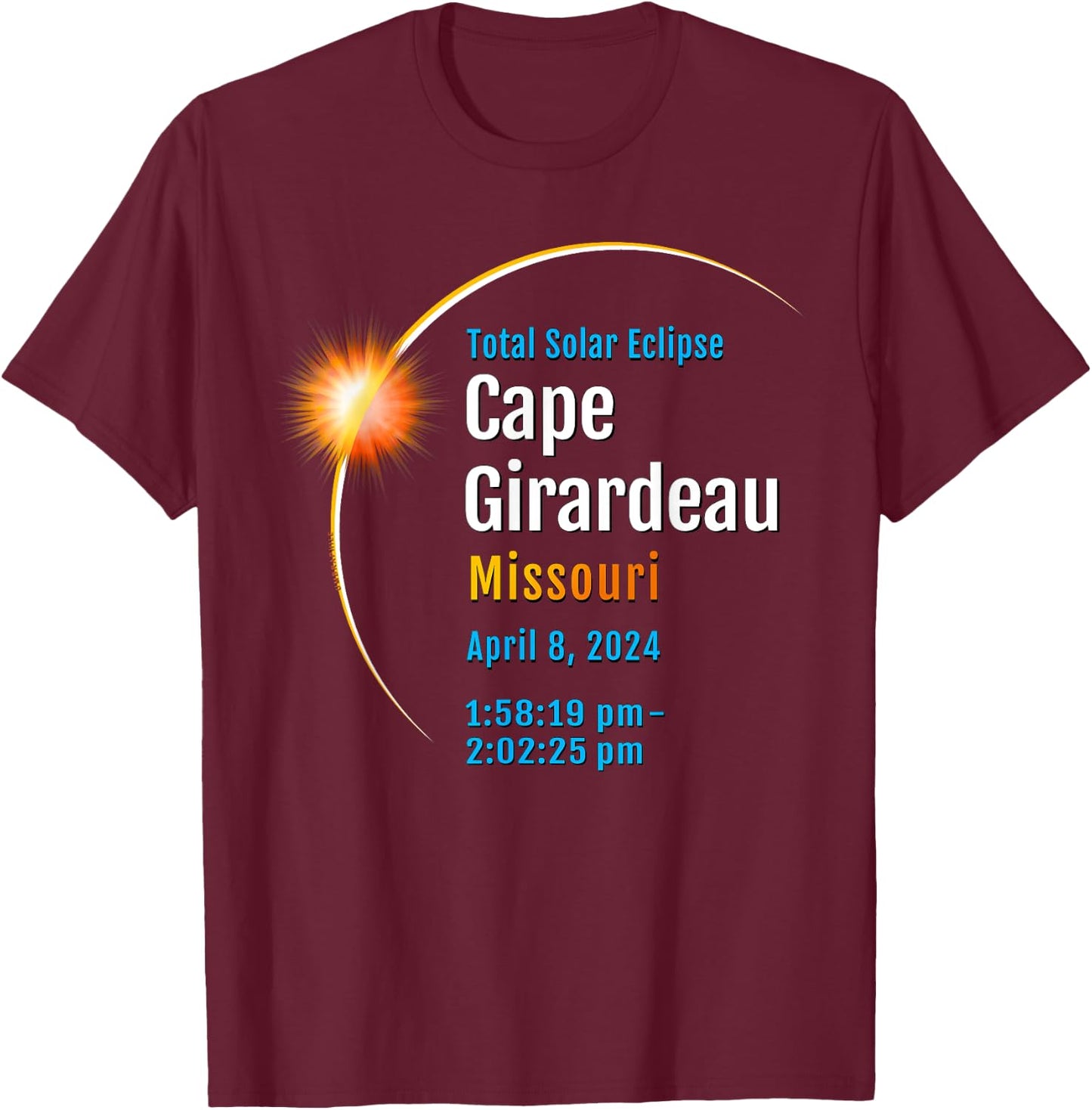 Cape Girardeau Missouri Total Solar Eclipse 2024 :: 1 :: T-Shirt - T-Shirt | Maroon