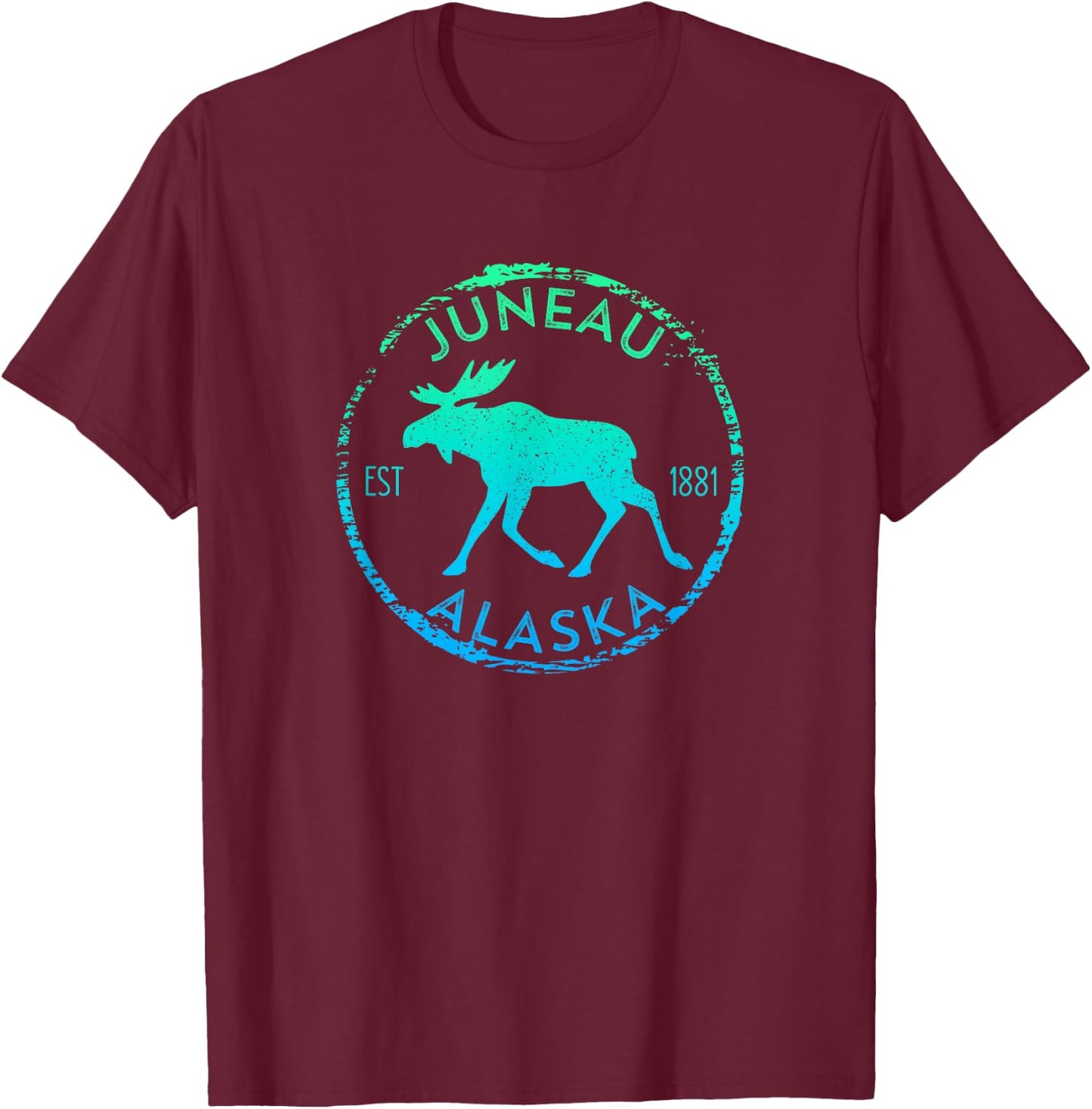 Juneau Alaska Moose Gradient Distressed Souvenir T-Shirt - T-Shirt | Maroon