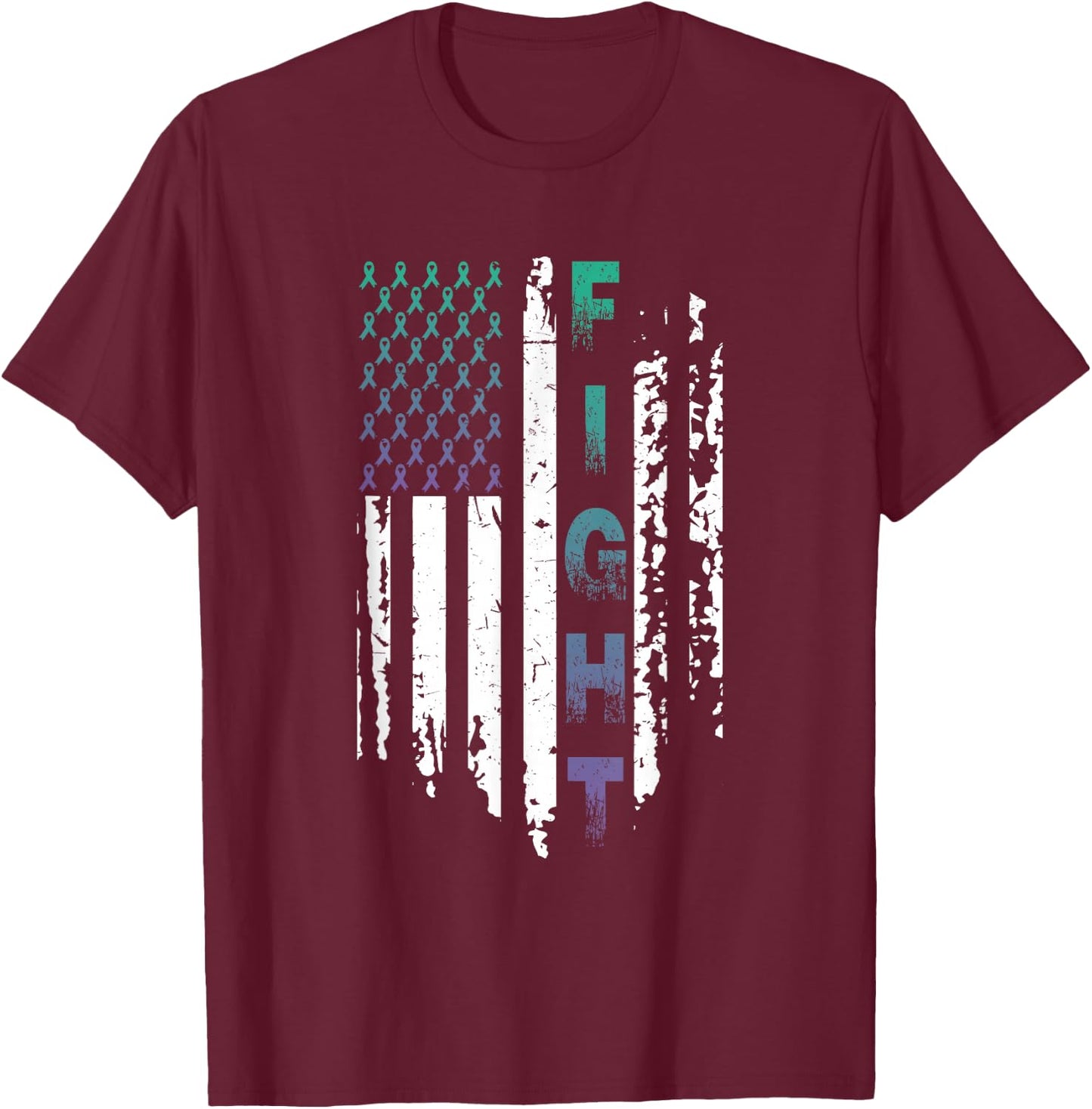 Fight Cancer USA Flag T Shirt Anal Cancer Awareness Shirt Women Men T-Shirt - T-Shirt | Maroon