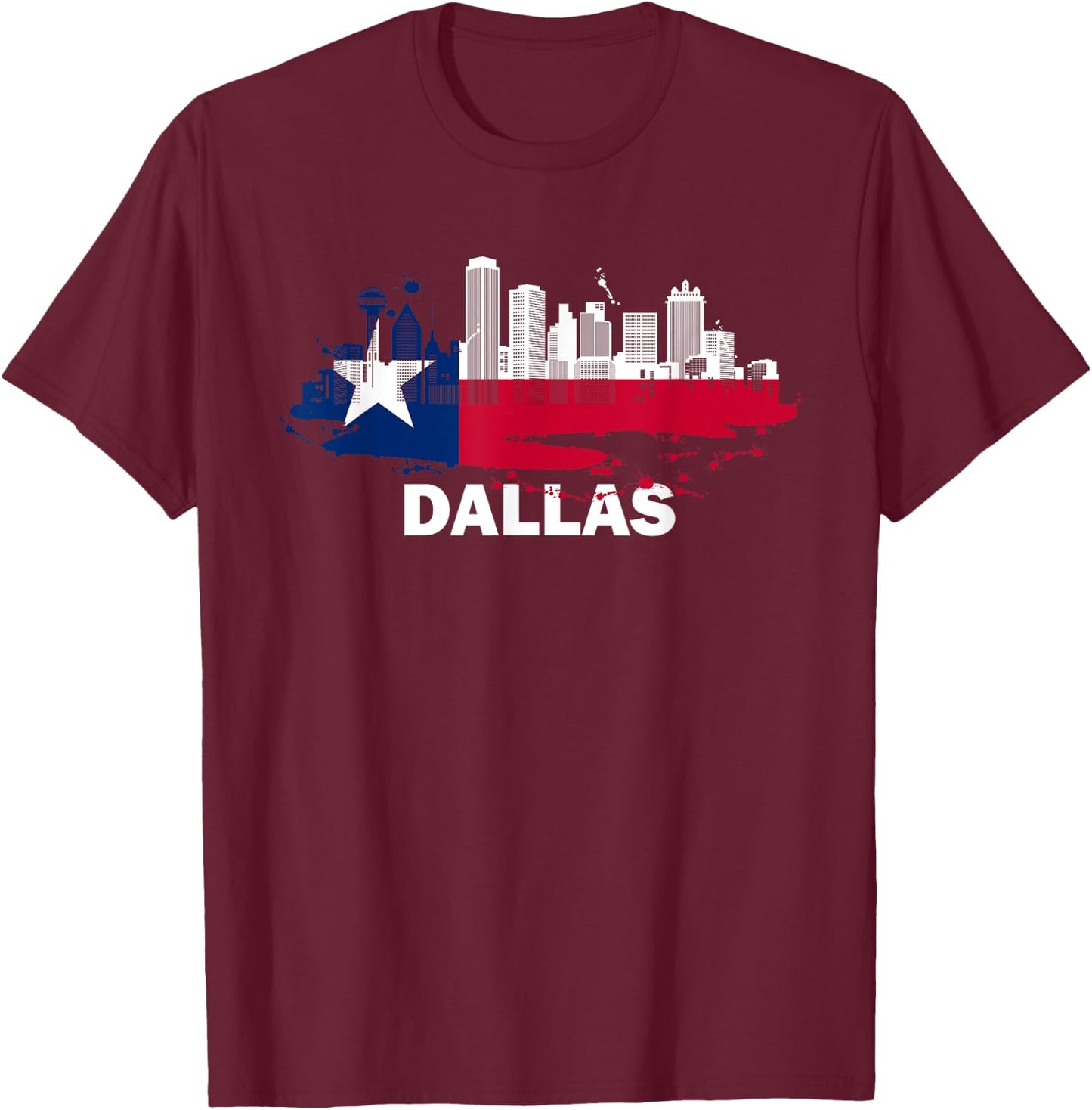 Texas State Flag - Dallas Cityscape - Dallas Skyline T-Shirt - T-Shirt | Maroon