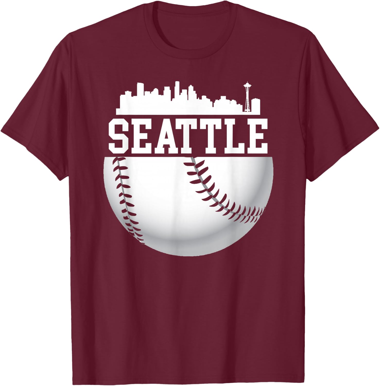 Vintage Downtown Seattle Shirt Baseball Retro Washington T-Shirt - T-Shirt | Maroon