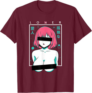 Waifu Loner Lover Anime Girl Japanese Aesthetic Manga Otaku T-Shirt - T-Shirt | Maroon