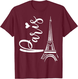 Cute Paris Eiffel Tower Love Heart Young Women's Travel Gift T-Shirt - T-Shirt | Maroon