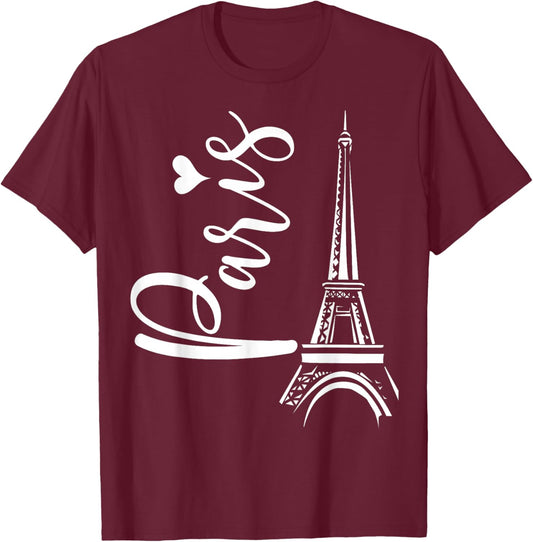 Cute Paris Eiffel Tower Love Heart Young Women's Travel Gift T-Shirt - T-Shirt | Maroon