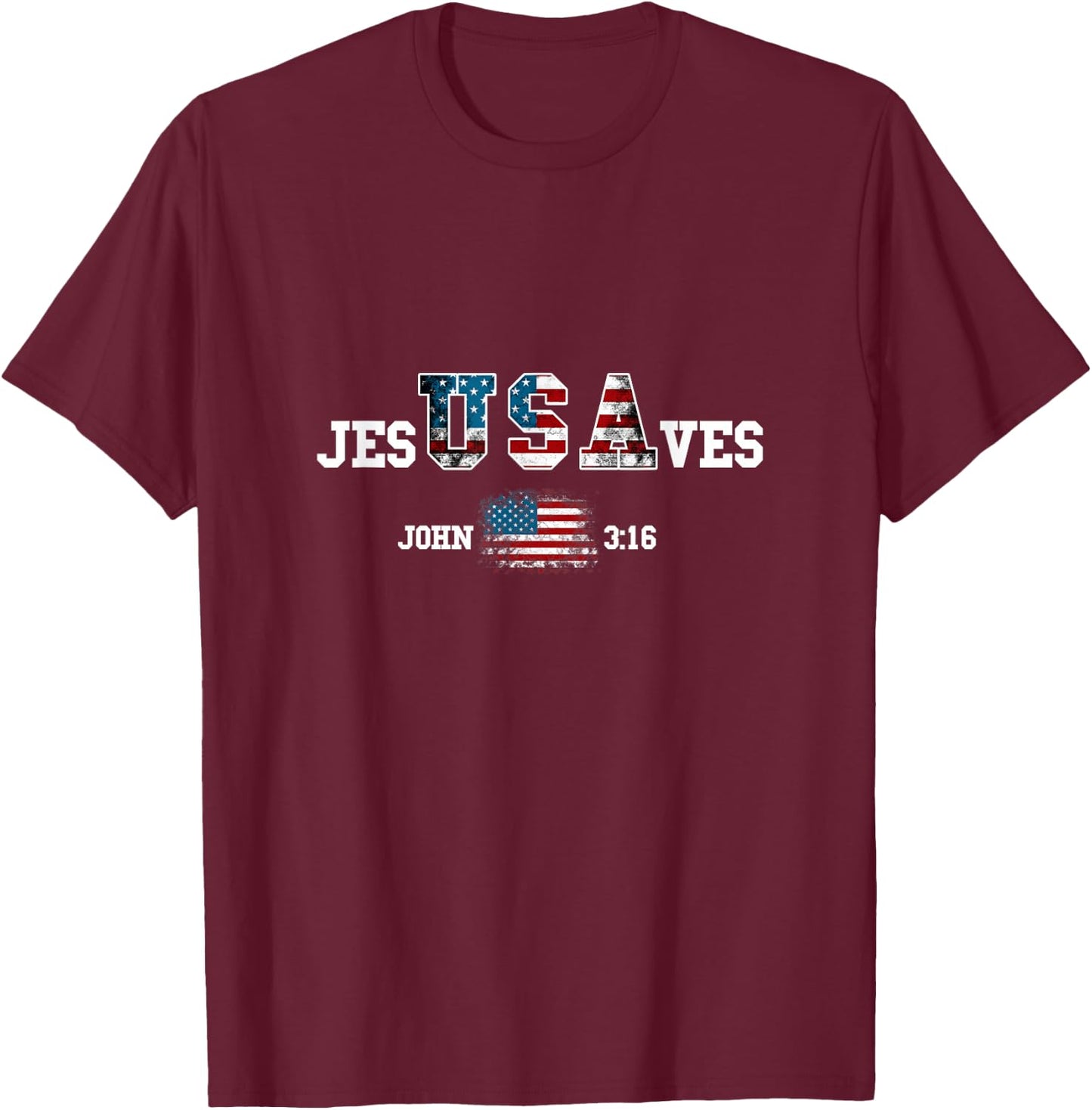 Jesus Saves USA American Flag Patriotic Christian T-Shirt - T-Shirt | Maroon
