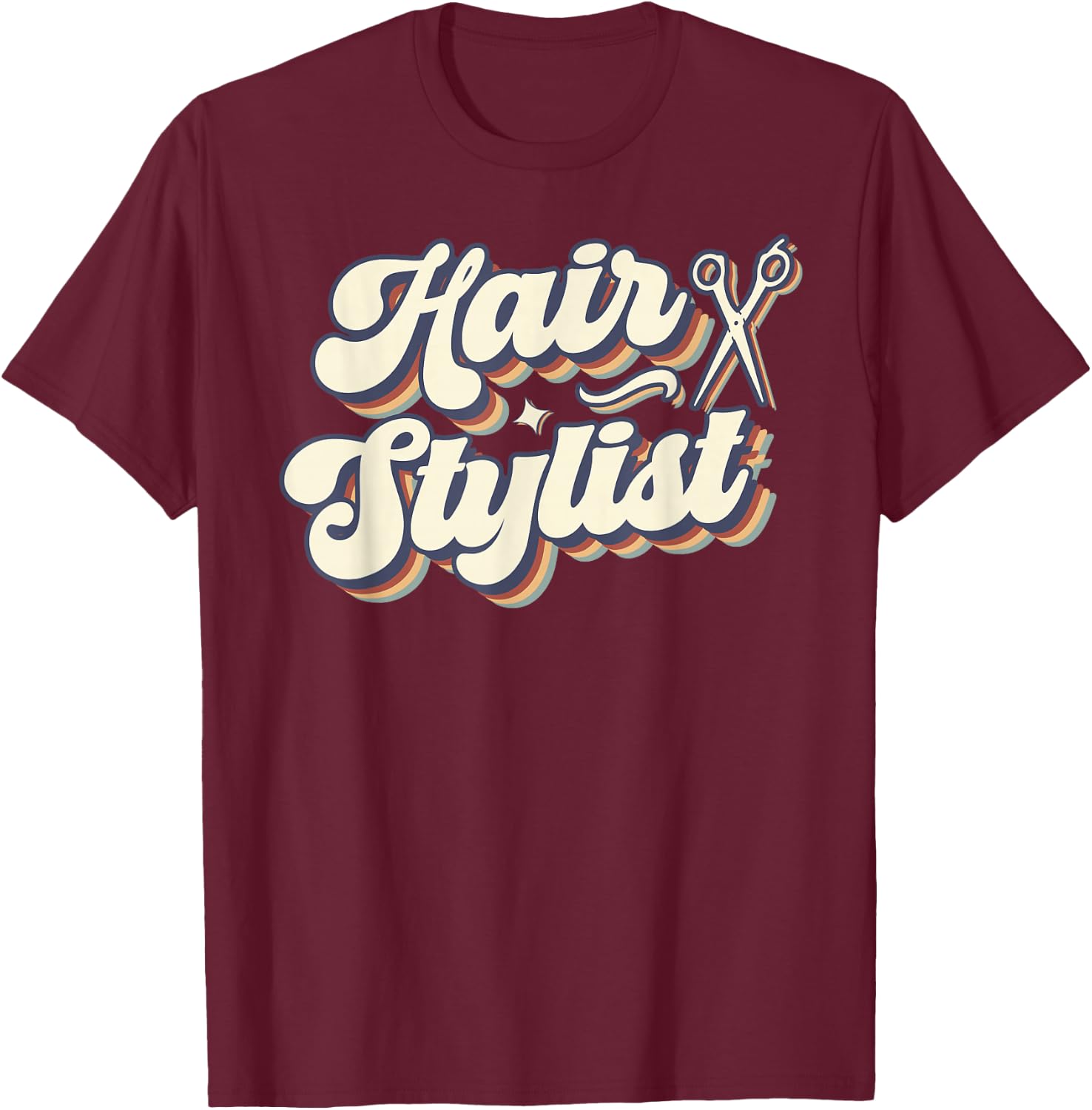 Hair Stylist Retro Groovy Hairdresser Salon Men Women T-Shirt - T-Shirt | Maroon