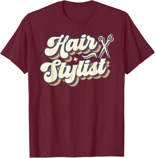 Hair Stylist Retro Groovy Hairdresser Salon Men Women T-Shirt - T-Shirt | Maroon