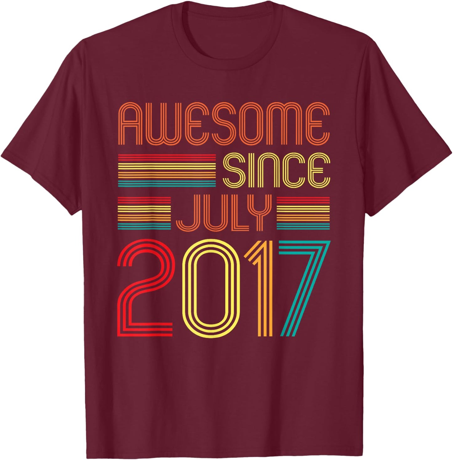 Awesome Since July 2017 Vintage 8th Birthday 8 Years Old T-Shirt - T-Shirt | Maroon