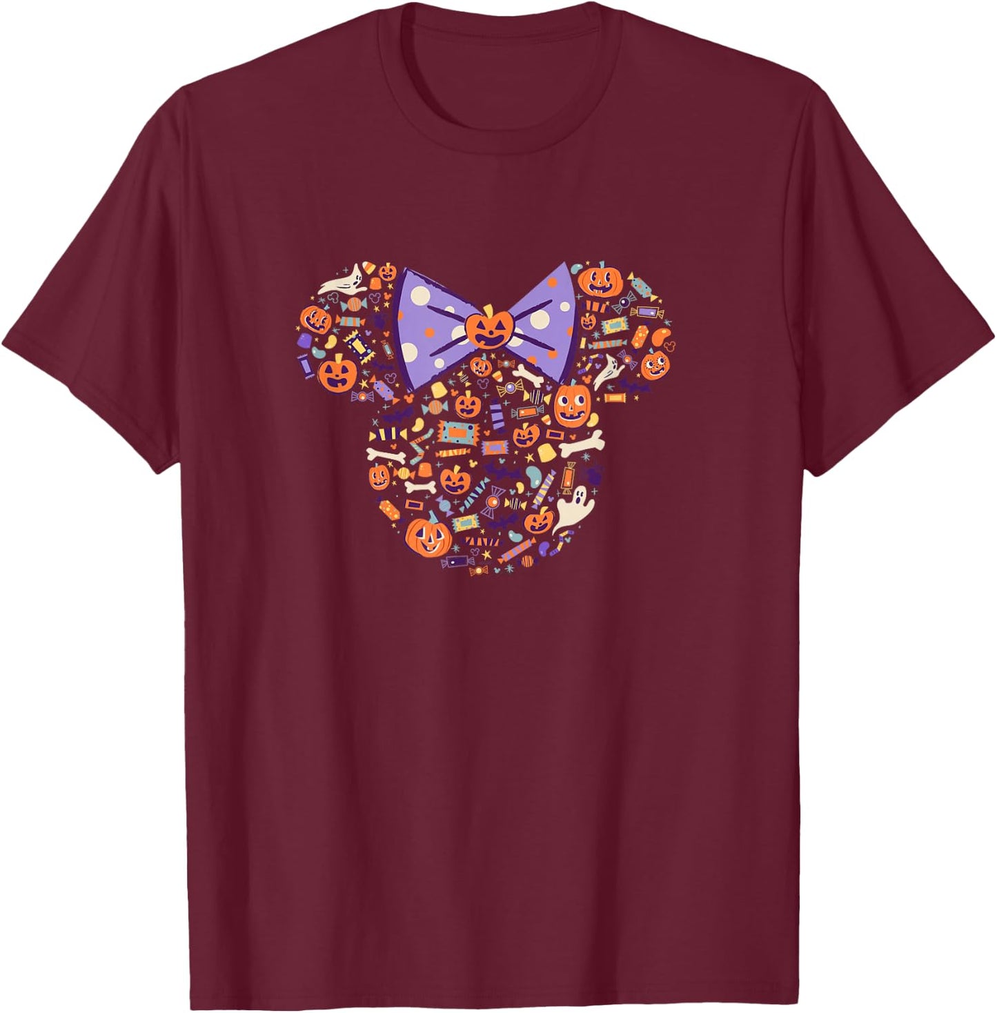 Disney Minnie Mouse Icon Candy and Pumpkins Halloween T-Shirt - T-Shirt | Maroon