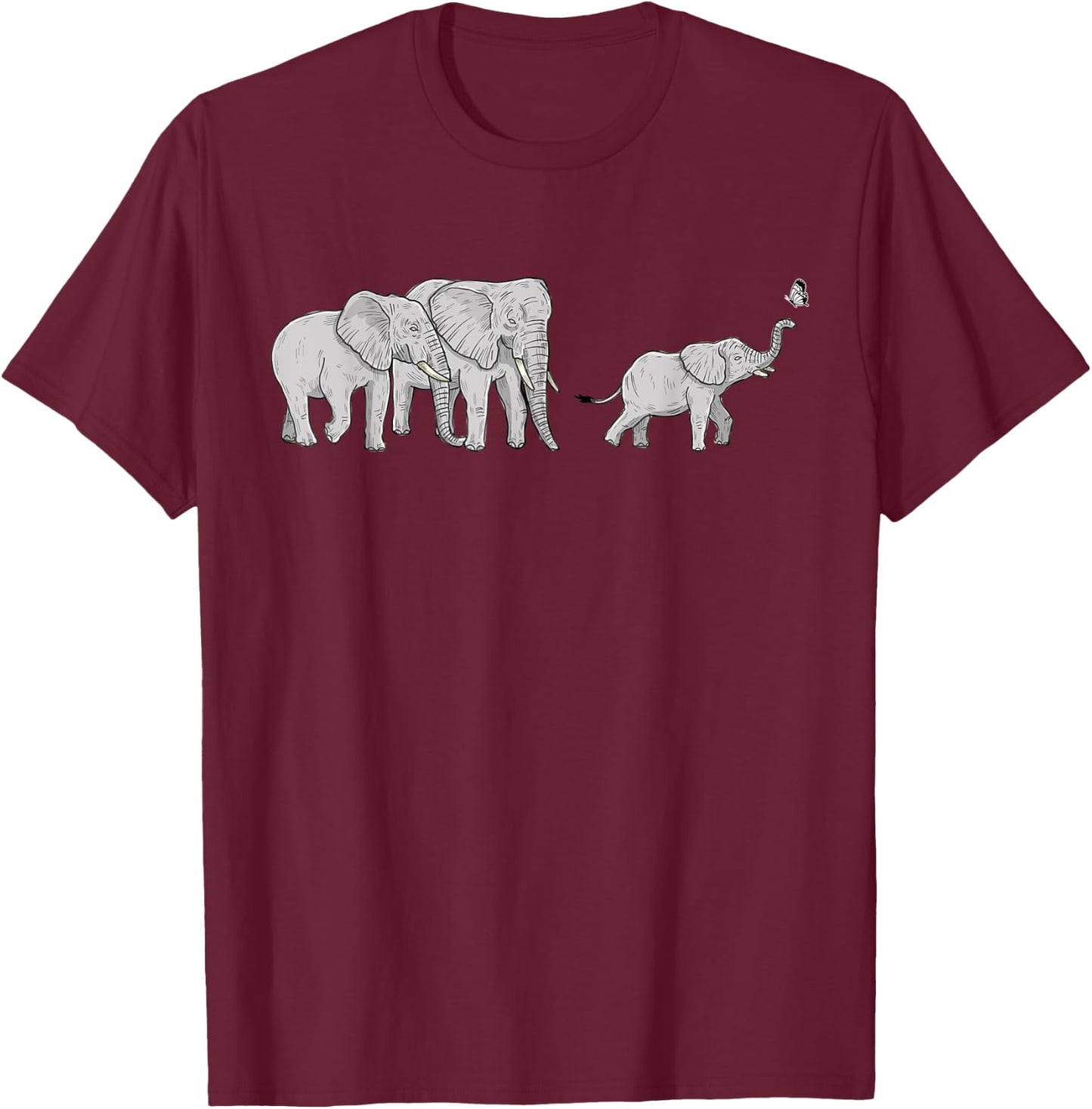 Cute Elephant Baby Butterfly T-Shirt - T-Shirt | Maroon