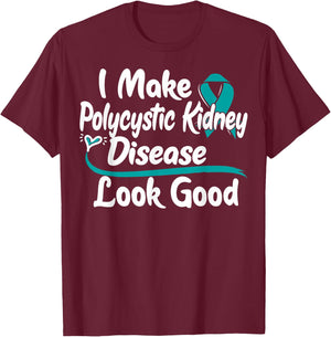 Teal Ribbon Awareness PKD Awareness Gift - Polycystic Kidney Disease Survivor T-Shirt - T-Shirt | Maroon