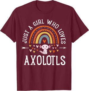 Just A Girl Who Loves Axolotls Rainbow Gifts Axolotl Lover Small T-Shirt - T-Shirt | Maroon