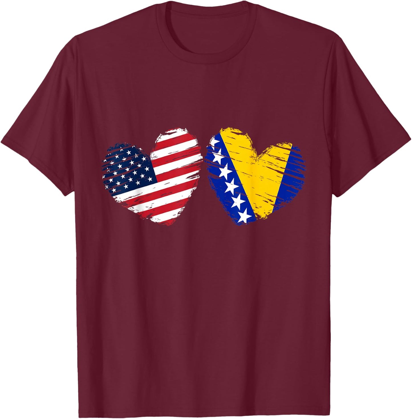 USA Bosnia and Herzegovina Flag Heart Bosnian American T-Shirt - T-Shirt | Maroon