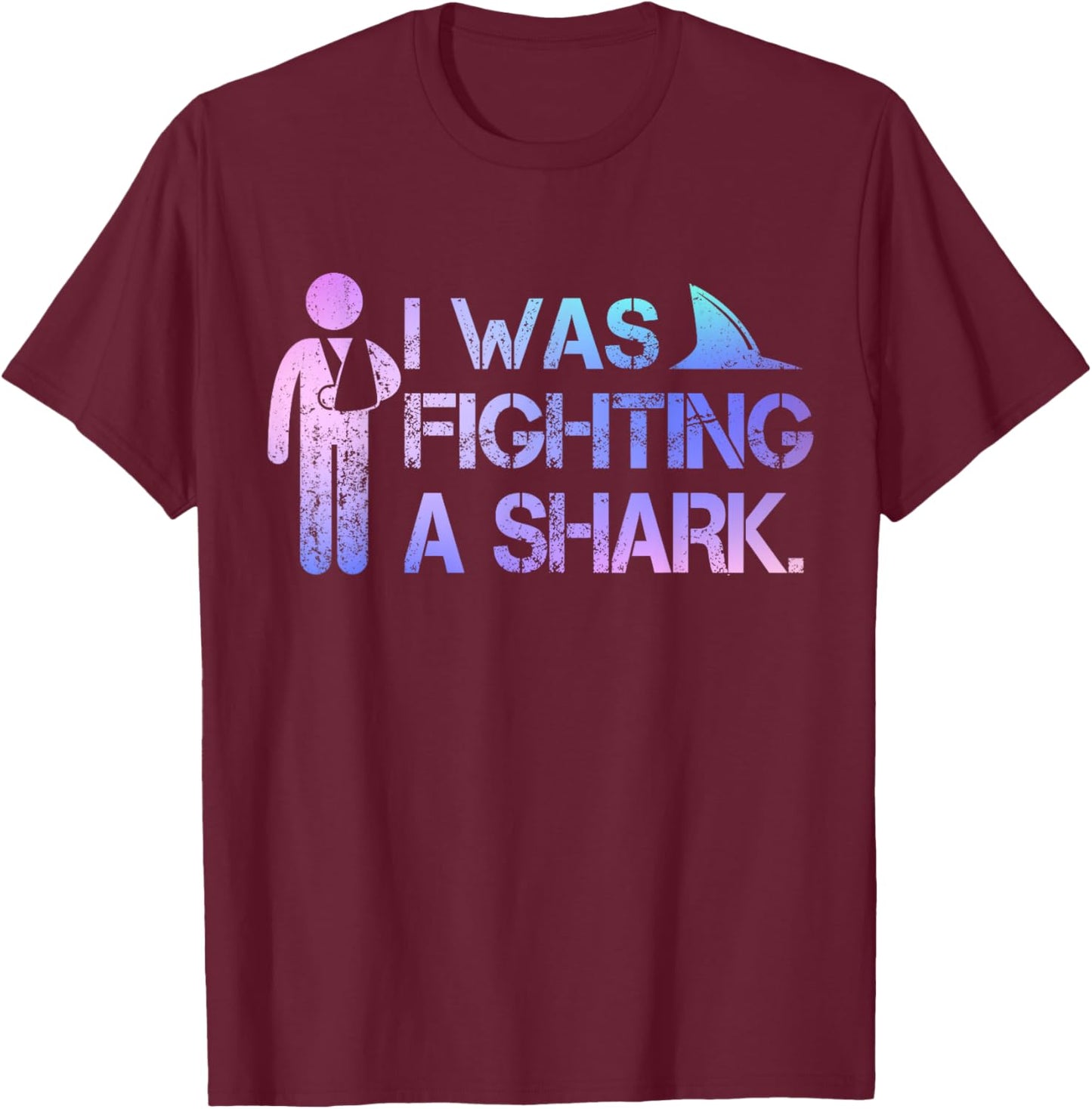 I Was Fighting A Shark Arm Surgery Funny Broken Arm Boys Men T-Shirt - T-Shirt | Maroon