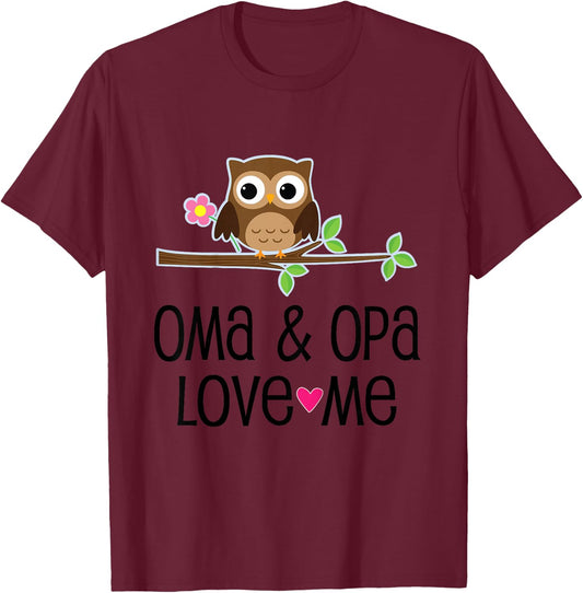 Kids Oma and Opa Love Me Grandchild Owl T-Shirt - T-Shirt | Maroon