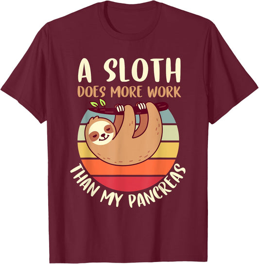 Funny My Pancreas Diabetes Type 1 T1D Sloth Vintage Kids Boy T-Shirt - T-Shirt | Maroon