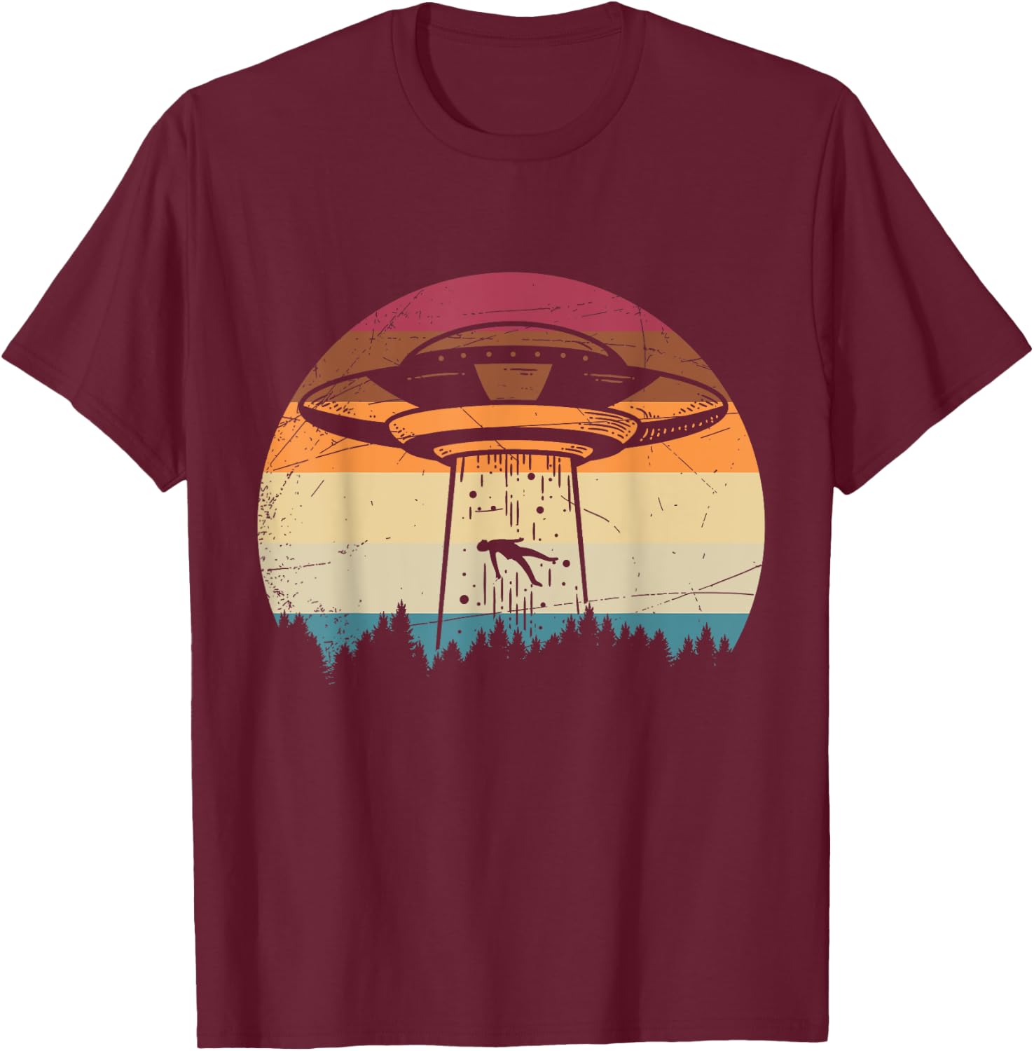 Retro UFO Alien T-Shirt - T-Shirt | Maroon
