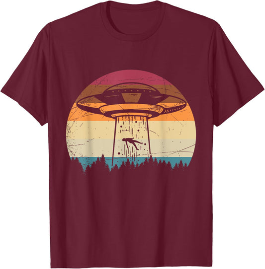 Retro UFO Alien T-Shirt - T-Shirt | Maroon