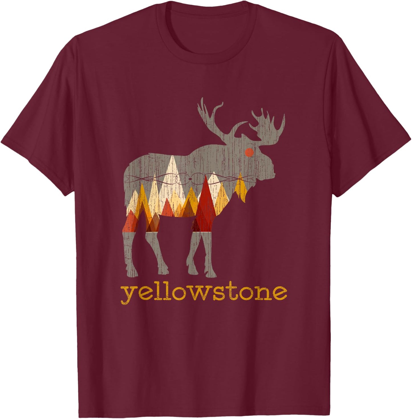 Vintage Yellowstone National Park Bull Moose T-Shirt - T-Shirt | Maroon