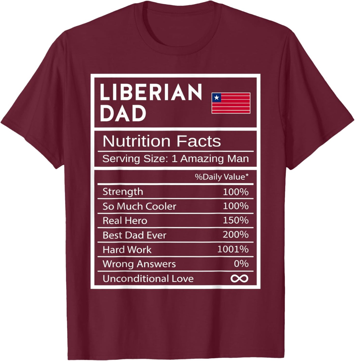 Liberian Dad Nutrition Facts National Pride Father's Day T-Shirt - T-Shirt | Maroon
