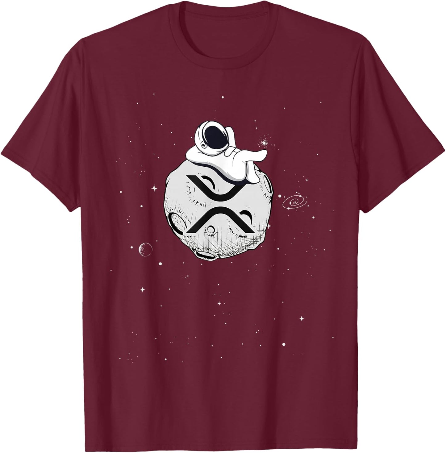 Cryptocurrency Fun Relaxing Space Man On XRP Crypto Moon T-Shirt - T-Shirt | Maroon