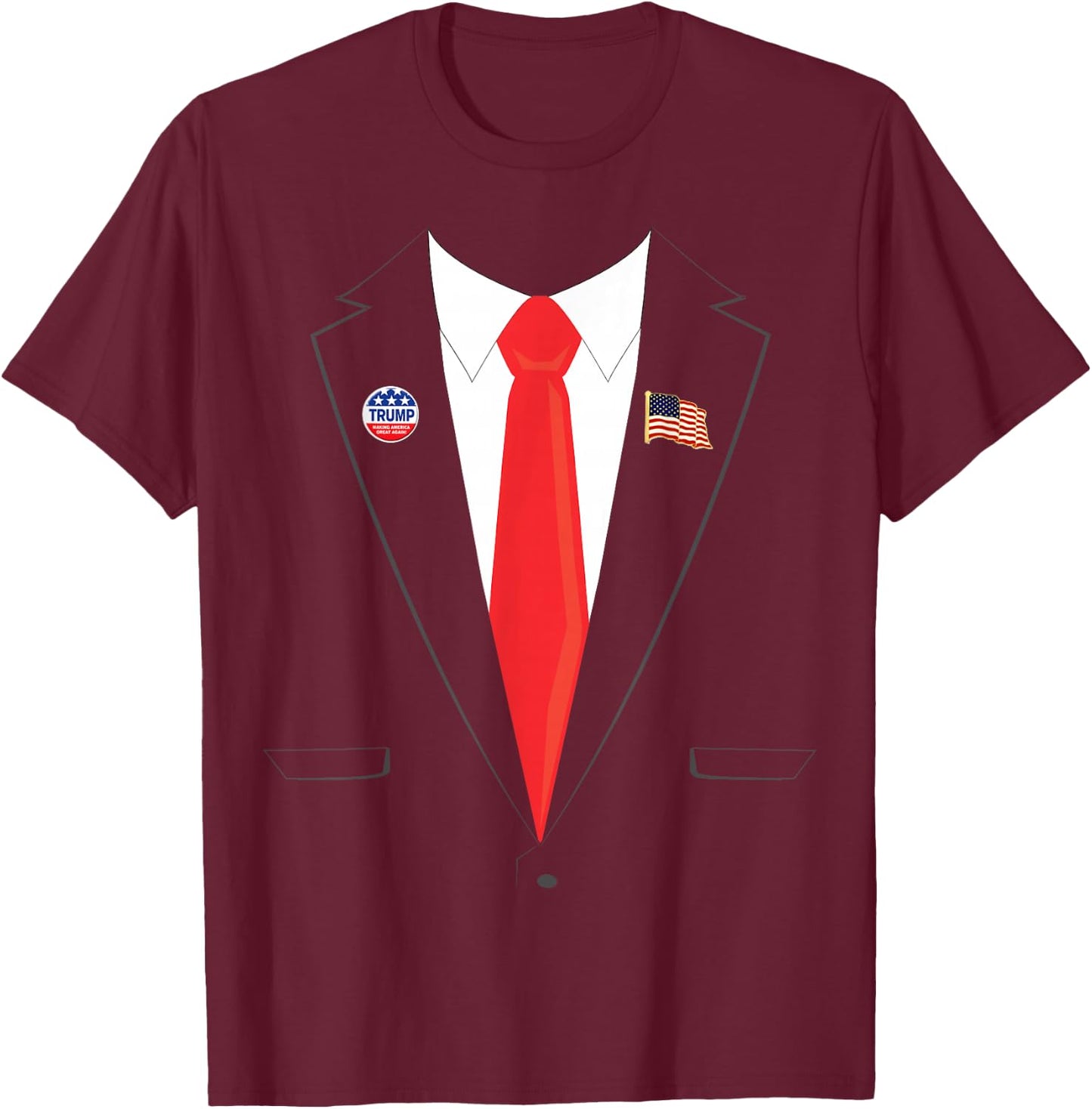 Tuxedo Suit Presidents Day Trump Pin Costume 2020 T-Shirt - T-Shirt | Maroon