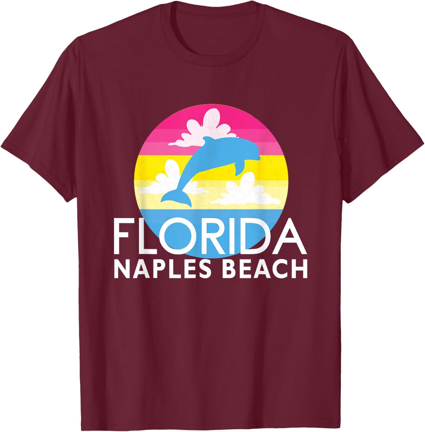 Pink Dolphin Sunset Naples Beach FL Dolphin Naples Florida Men Women Girls Kids T-Shirt - T-Shirt | Maroon