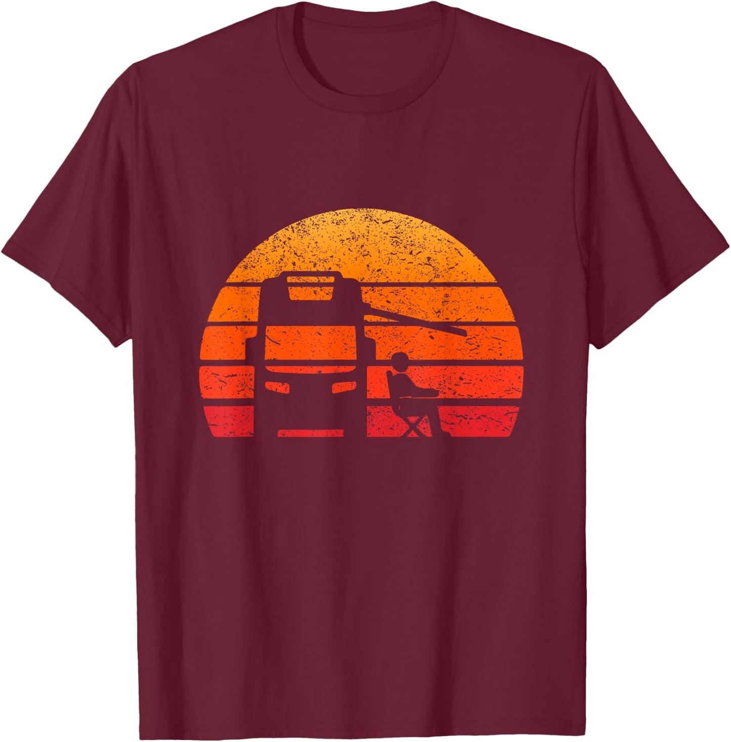Retro Sunset RV Camper Outfit Vintage Motorhome T-Shirt - T-Shirt | Maroon