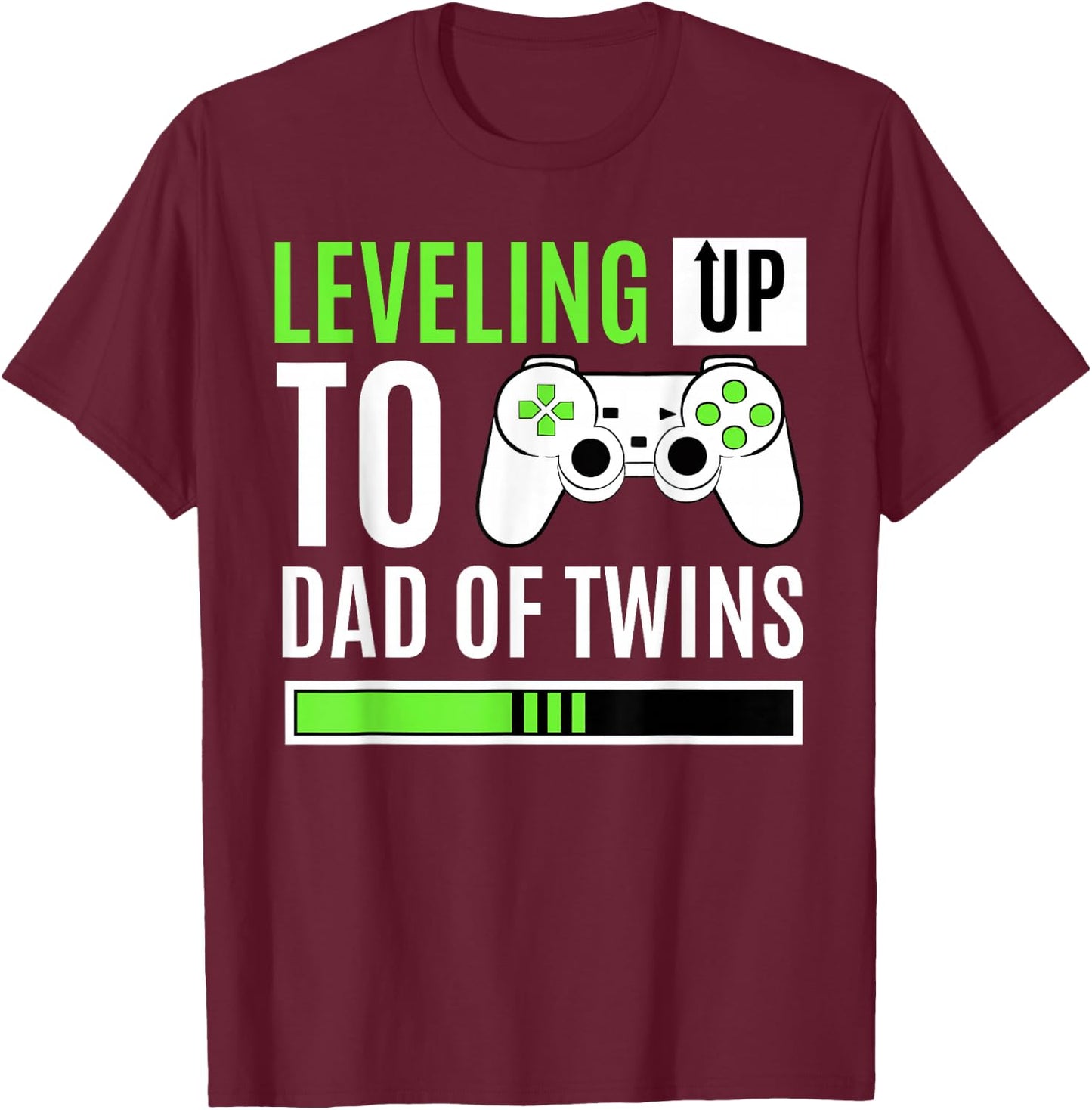 Leveling Up to Dad of Twins Gaming Gender Reveal Celebration Small T-Shirt - T-Shirt | Maroon