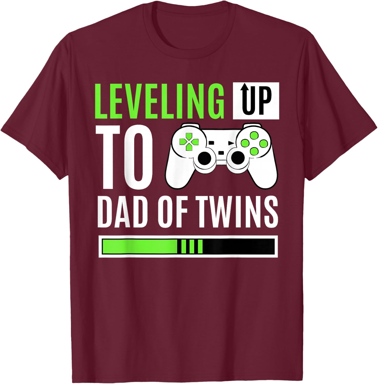Leveling Up to Dad of Twins Gaming Gender Reveal Celebration Small T-Shirt - T-Shirt | Maroon