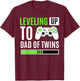 Leveling Up to Dad of Twins Gaming Gender Reveal Celebration Small T-Shirt - T-Shirt | Maroon