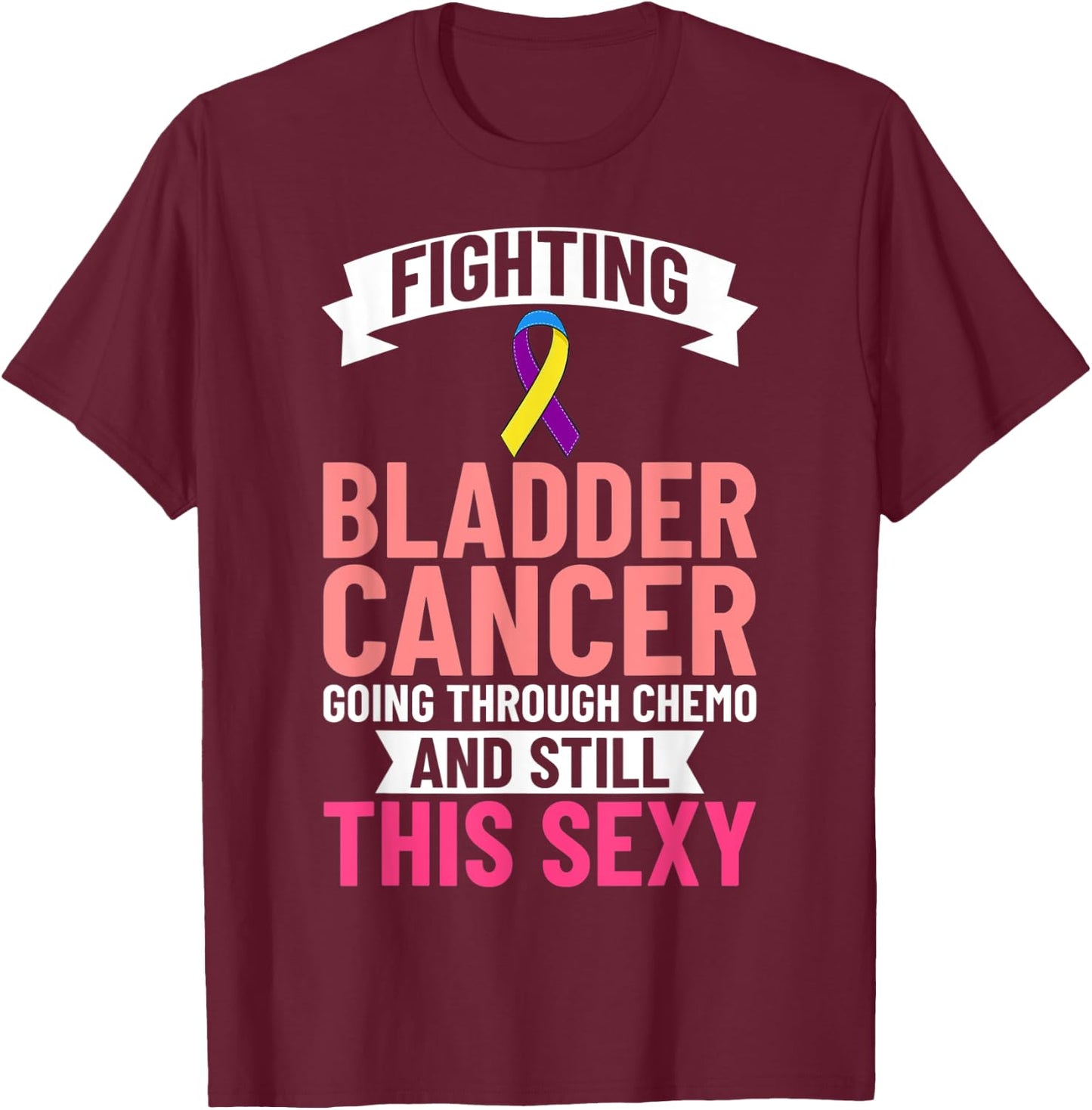 Bladder Cancer Ribbon Awareness Chemo Survivor T-Shirt - T-Shirt | Maroon