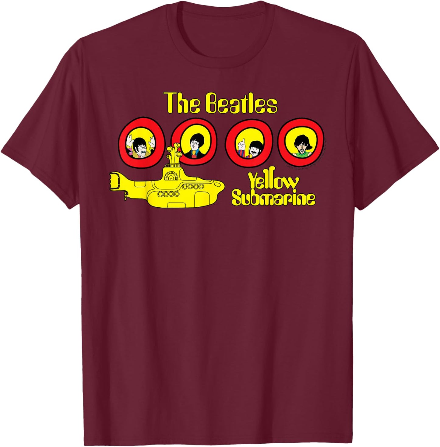 The Beatles Yellow Cartoon Submarine T-Shirt - T-Shirt | Maroon
