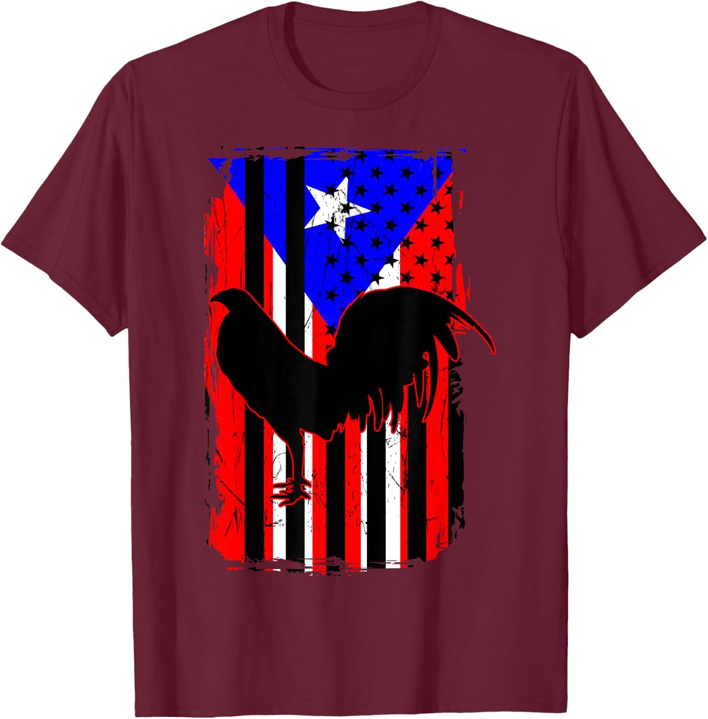 Rooster Puerto Rican Flag Gallo Bandera Boricua Boriken T-Shirt - T-Shirt | Maroon