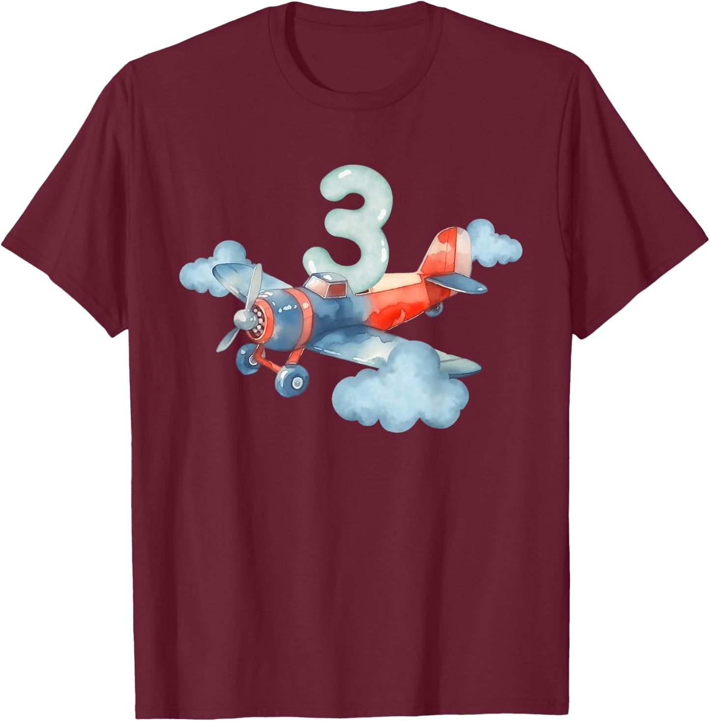3rd Birthday Boys Airplane Pilot 3 Year Old Boy T-Shirt - T-Shirt | Maroon