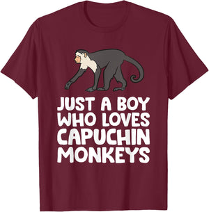 Just a Boy Who Loves Capuchin Monkeys T-Shirt - T-Shirt | Maroon