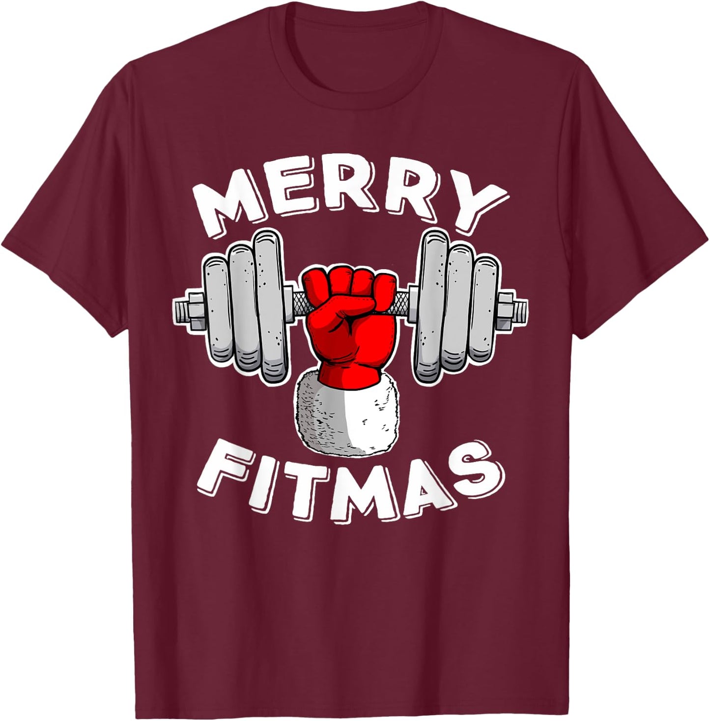 Merry Fitmas Christmas Santa Claus Dumbbell Merry Fitmas T-Shirt - T-Shirt | Maroon
