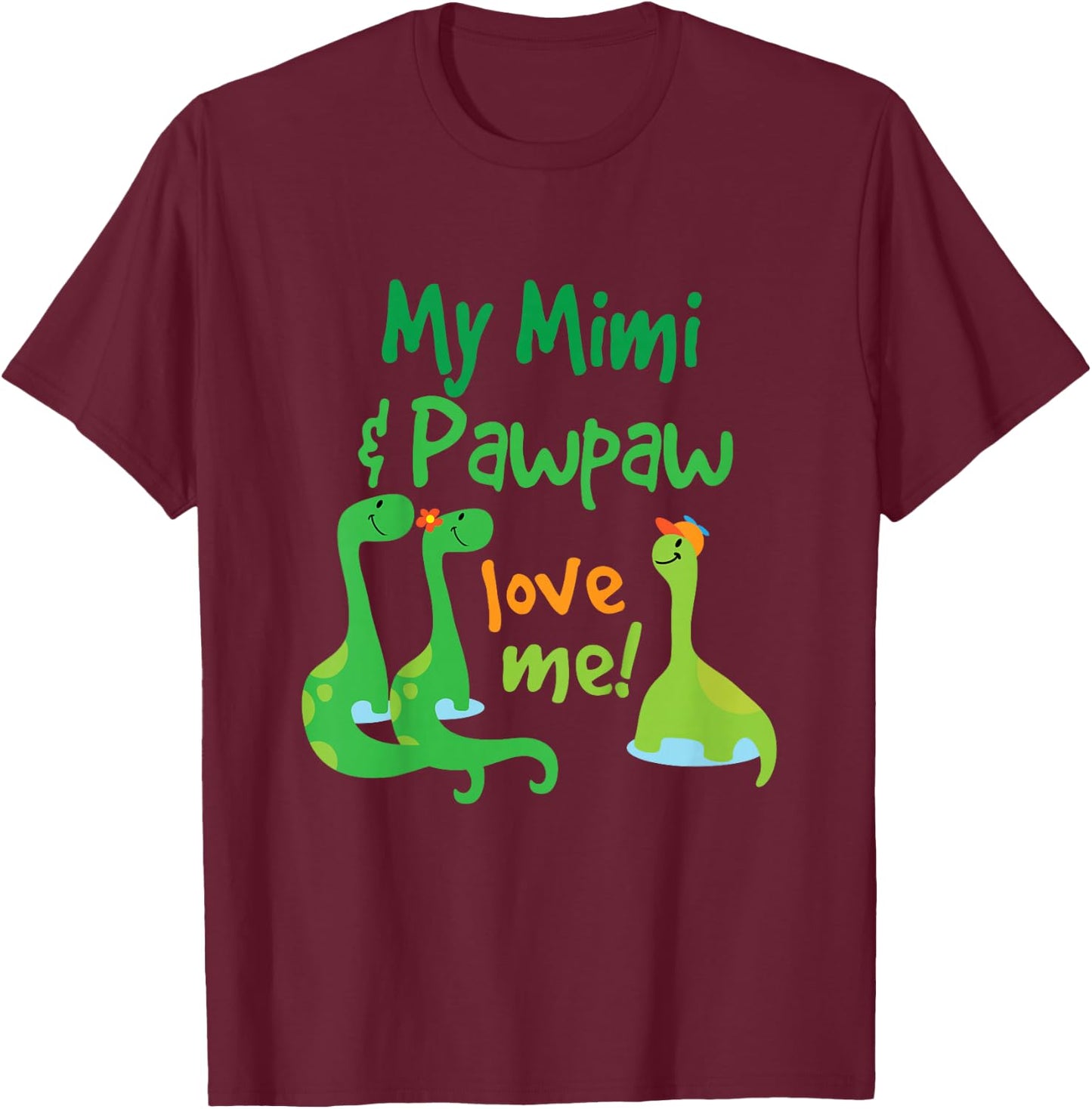 Kids Mimi and Pawpaw Love Me Dinosaur Grandson T-Shirt - T-Shirt | Maroon