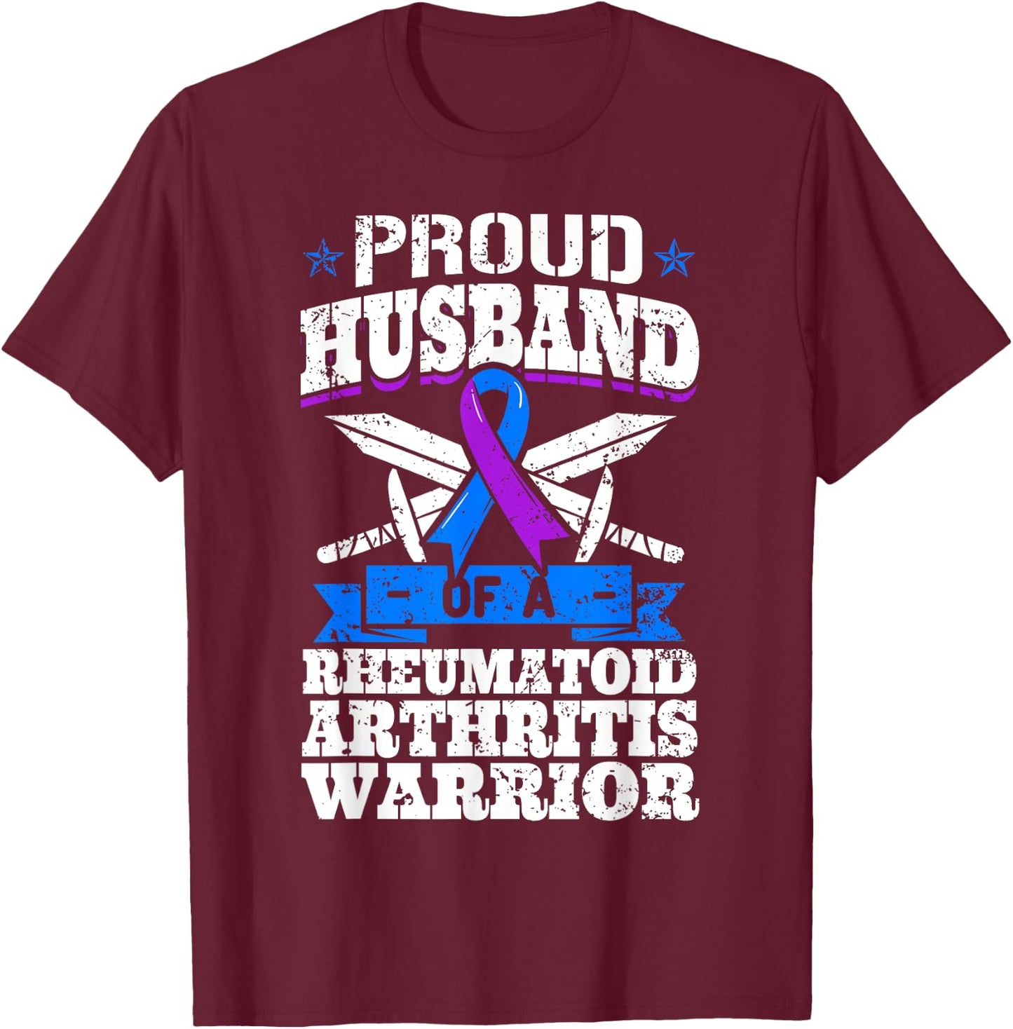Proud Husband Of A Rheumatoid Arthritis Warrior RA Awareness T-Shirt - T-Shirt | Maroon