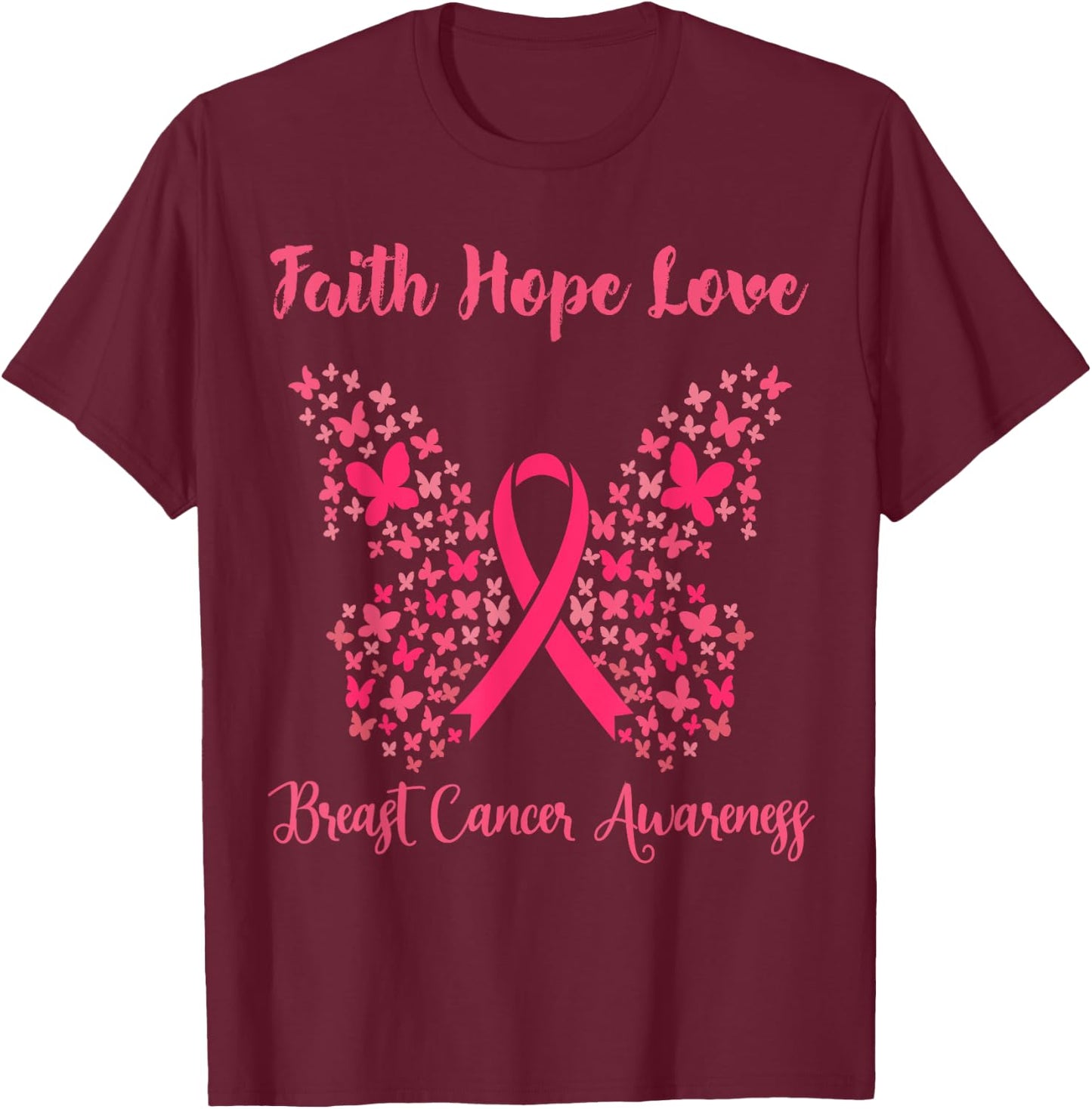 Women's Faith Hope Love Breast Cancer T-Shirt - T-Shirt | Maroon