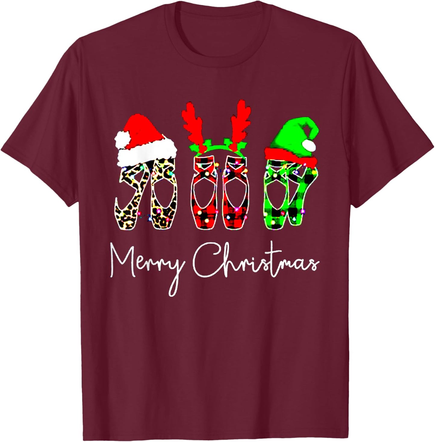 Ballet Dancer Ballerina Merry Christmas Xmas Pointe Shoe T-Shirt - T-Shirt | Maroon