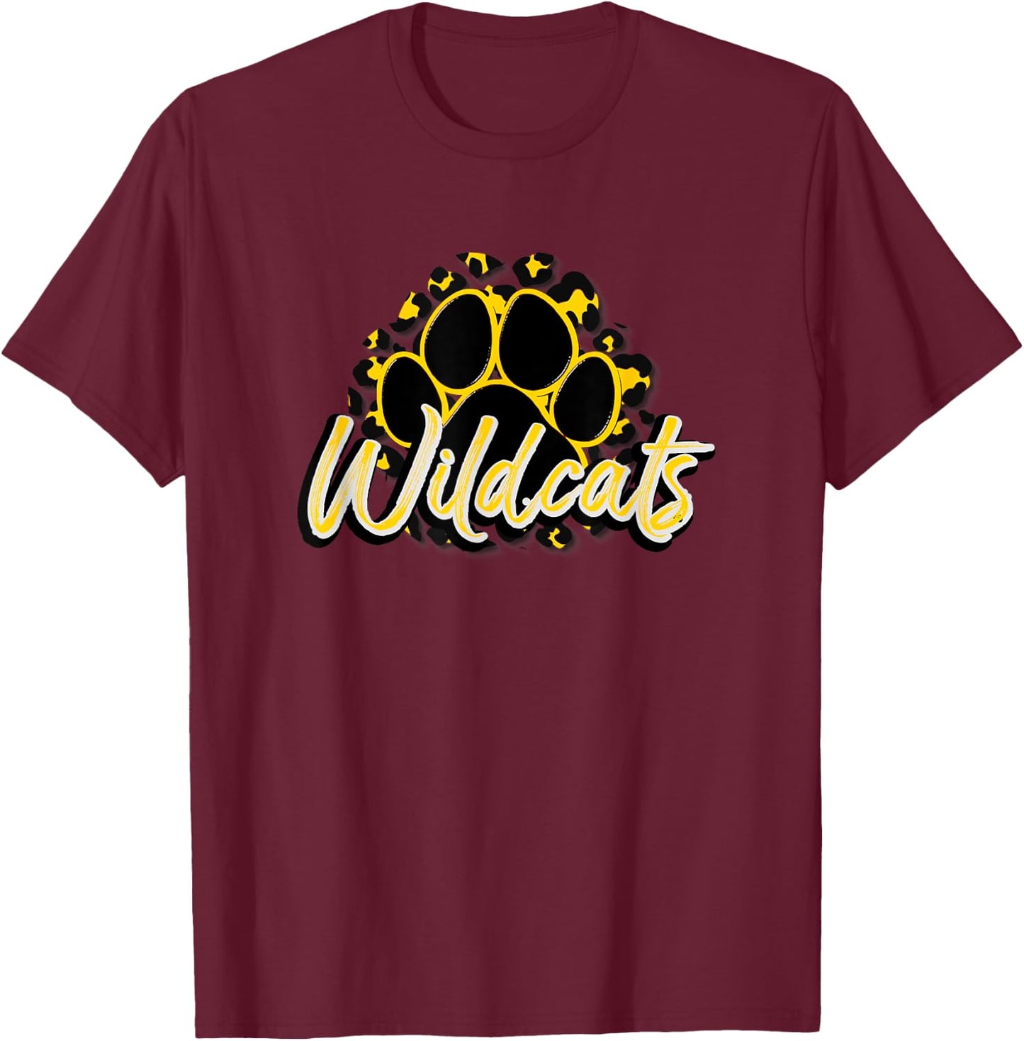 Wildcats Yellow Black Cheetah School Sports Fan Team Spirit T-Shirt - T-Shirt | Maroon