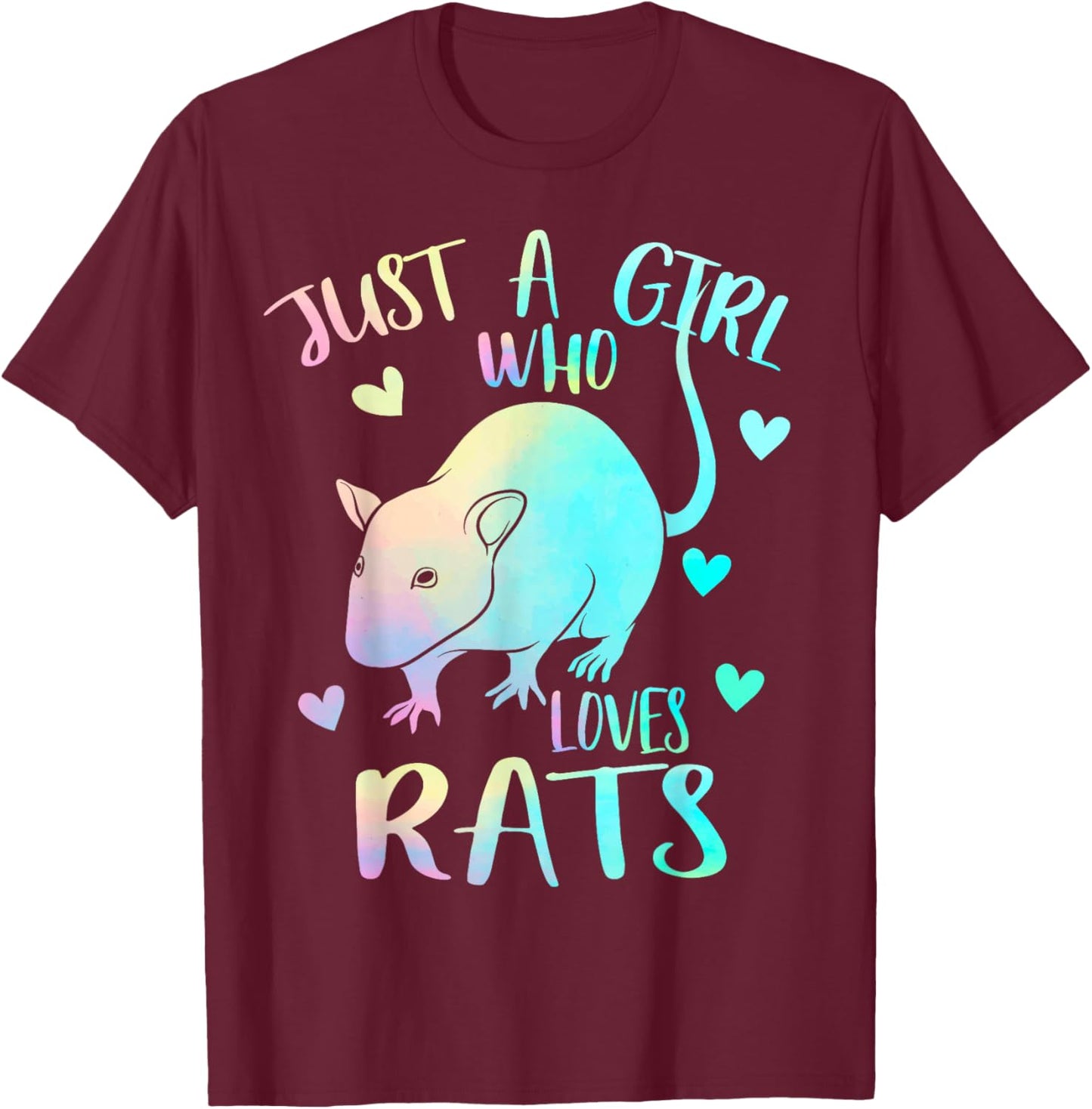 Just a Girl Who Loves Rats Themed Cute Rat Lover Mice Girls T-Shirt - T-Shirt | Maroon