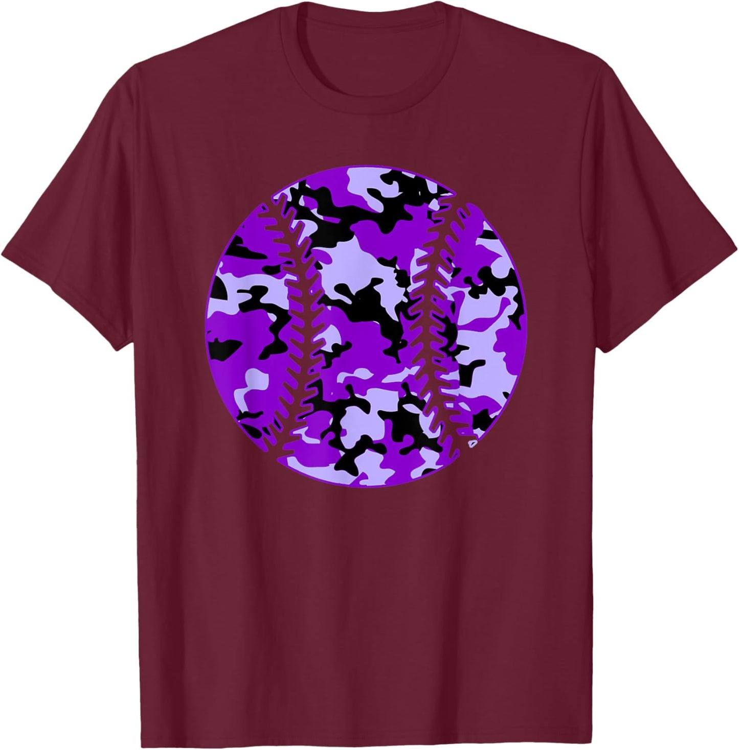 Purple Camo Baseball - Purple Camouflage Baseball T-Shirt - T-Shirt | Maroon