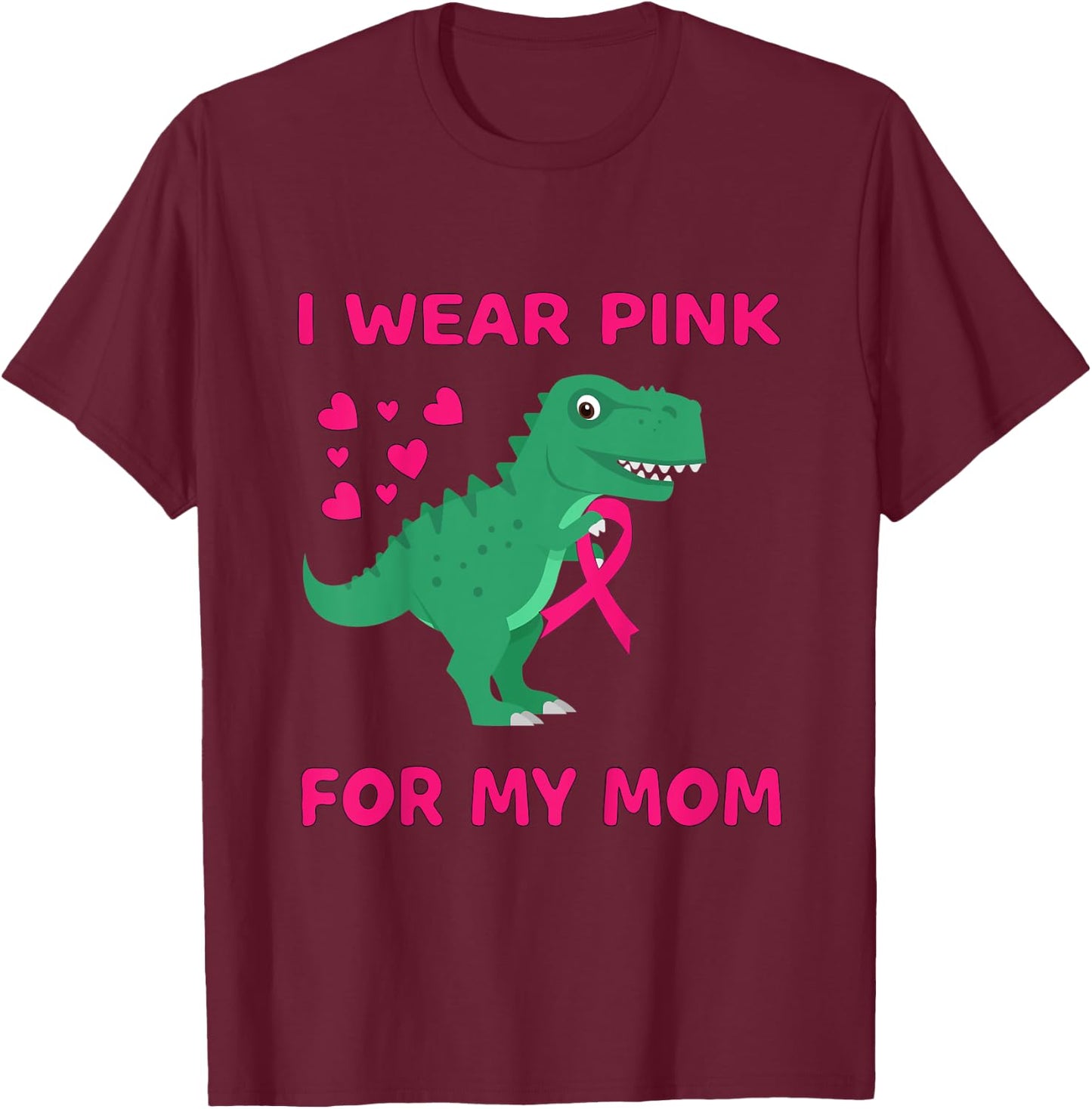 Kids I wear Pink for my Mom Breast Cancer Trex Dino Kids Toddler T-Shirt - T-Shirt | Maroon