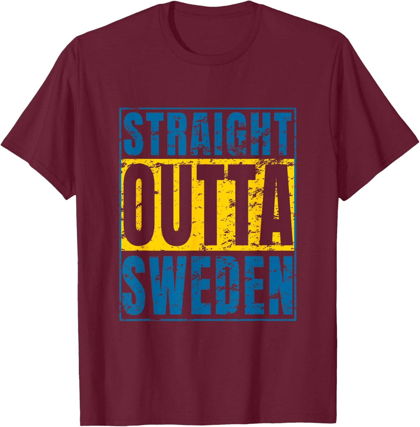 Straight Outta Sweden Distressed Swedish Design T-Shirt - T-Shirt | Maroon