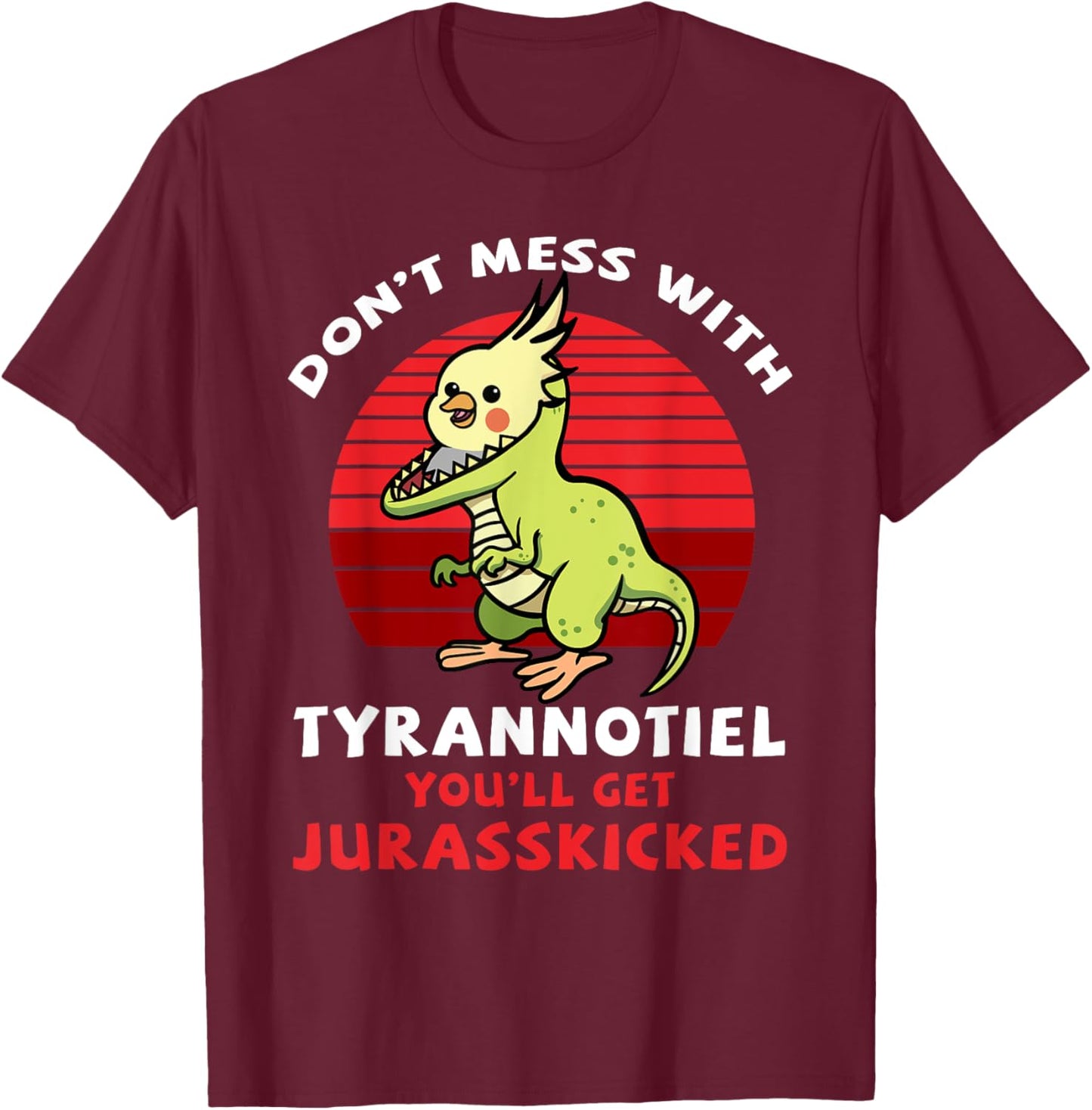 Cockatiel Cockatoo Lutino Quarrion Dinosaur Dino Parrot Gift T-Shirt - T-Shirt | Maroon
